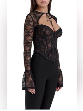 NWT House of CB Black Lace Corset Top size XS Plus cups